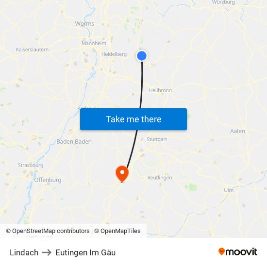 Lindach to Eutingen Im Gäu map