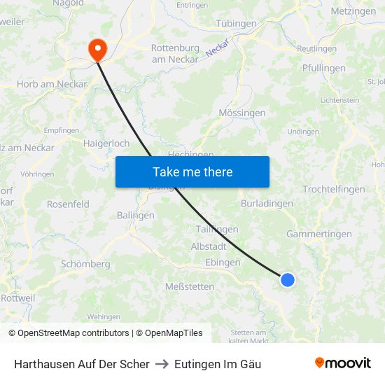 Harthausen Auf Der Scher to Eutingen Im Gäu map