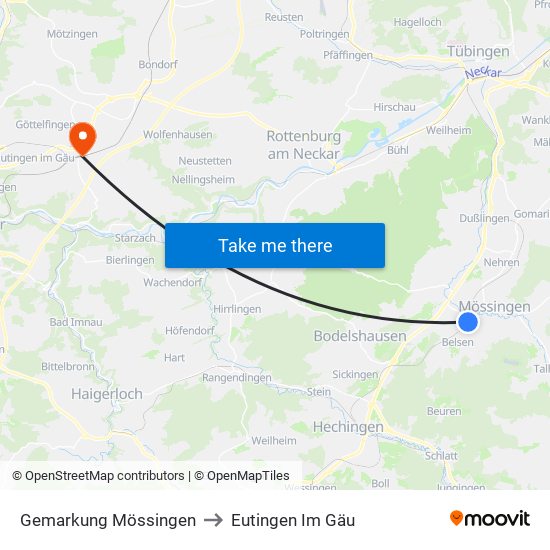 Gemarkung Mössingen to Eutingen Im Gäu map