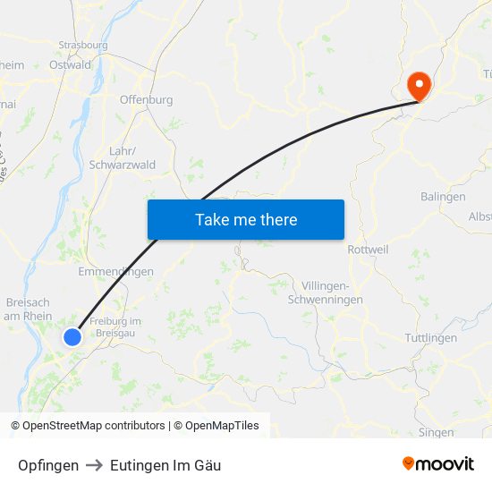 Opfingen to Eutingen Im Gäu map