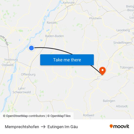 Memprechtshofen to Eutingen Im Gäu map