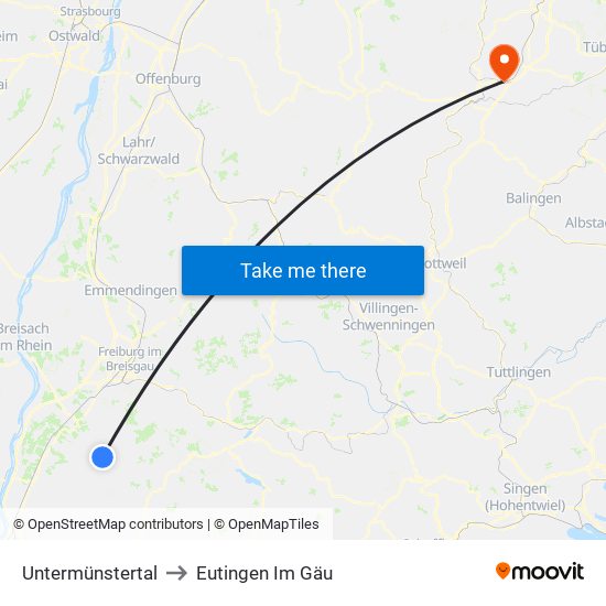 Untermünstertal to Eutingen Im Gäu map