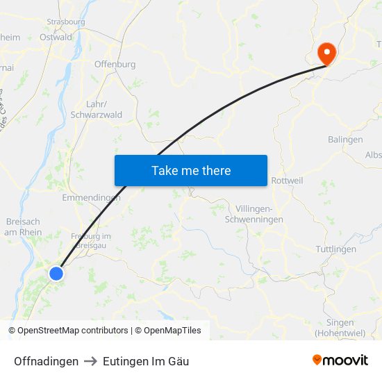 Offnadingen to Eutingen Im Gäu map