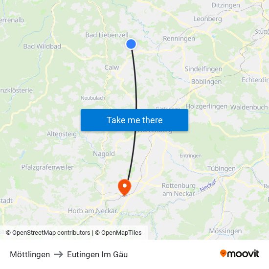 Möttlingen to Eutingen Im Gäu map