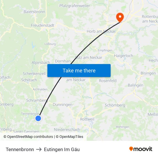 Tennenbronn to Eutingen Im Gäu map