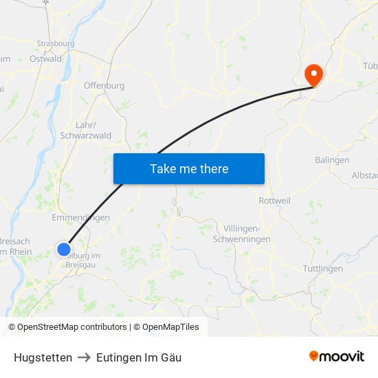 Hugstetten to Eutingen Im Gäu map