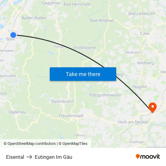 Eisental to Eutingen Im Gäu map