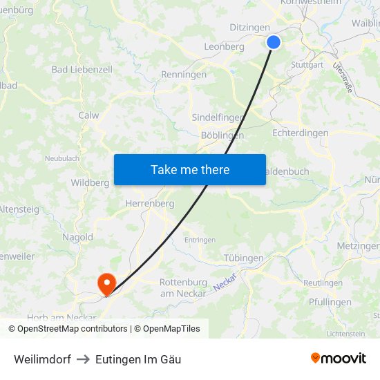 Weilimdorf to Eutingen Im Gäu map