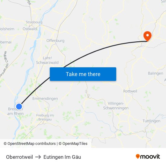 Oberrotweil to Eutingen Im Gäu map