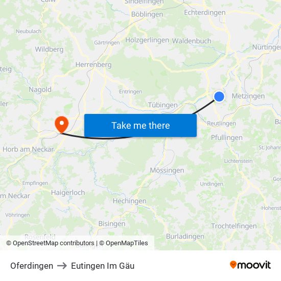 Oferdingen to Eutingen Im Gäu map