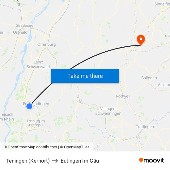 Teningen (Kernort) to Eutingen Im Gäu map