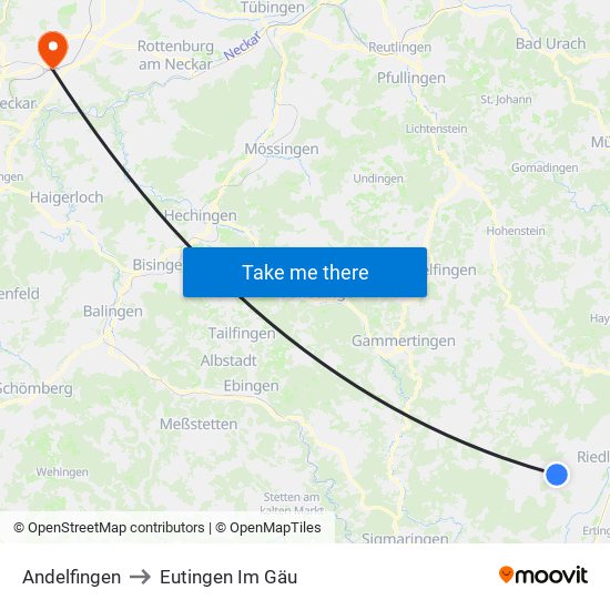 Andelfingen to Eutingen Im Gäu map