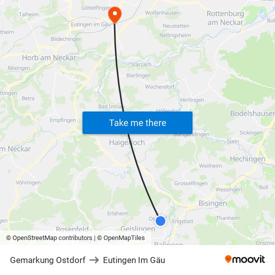 Gemarkung Ostdorf to Eutingen Im Gäu map