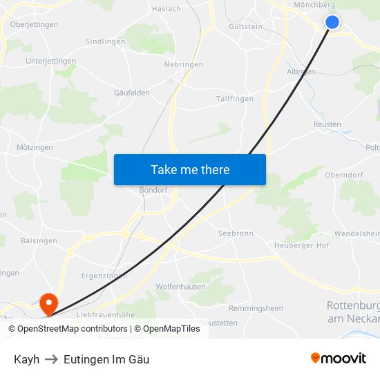 Kayh to Eutingen Im Gäu map