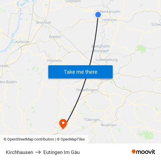 Kirchhausen to Eutingen Im Gäu map