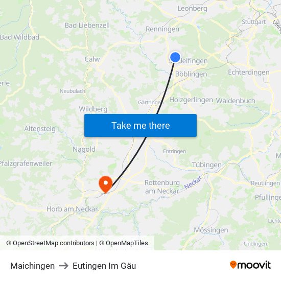 Maichingen to Eutingen Im Gäu map