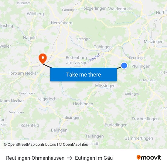 Reutlingen-Ohmenhausen to Eutingen Im Gäu map