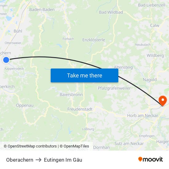 Oberachern to Eutingen Im Gäu map