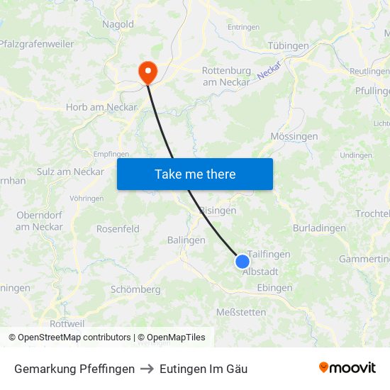 Gemarkung Pfeffingen to Eutingen Im Gäu map