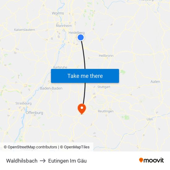 Waldhilsbach to Eutingen Im Gäu map