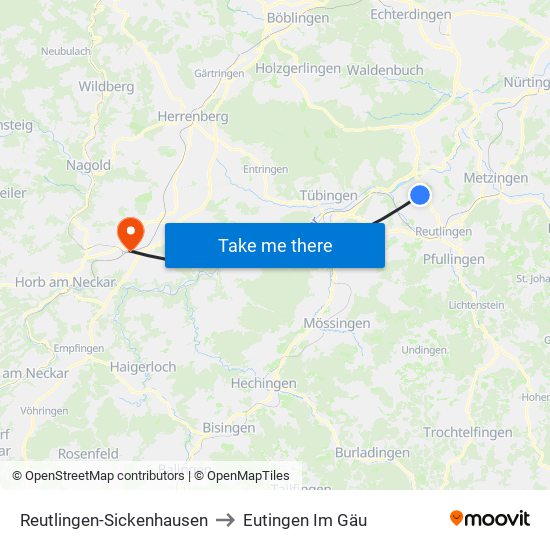 Reutlingen-Sickenhausen to Eutingen Im Gäu map