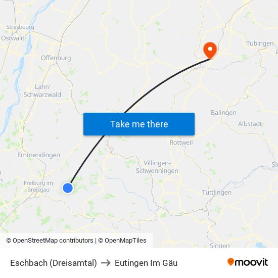 Eschbach (Dreisamtal) to Eutingen Im Gäu map