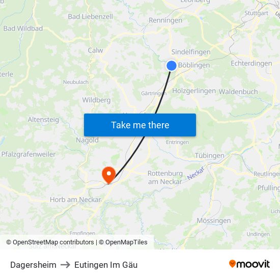 Dagersheim to Eutingen Im Gäu map