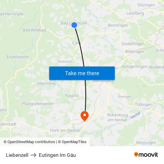 Liebenzell to Eutingen Im Gäu map