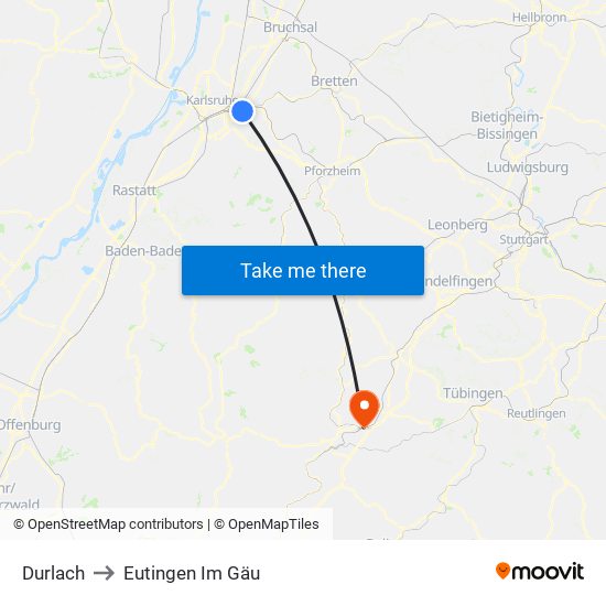 Durlach to Eutingen Im Gäu map