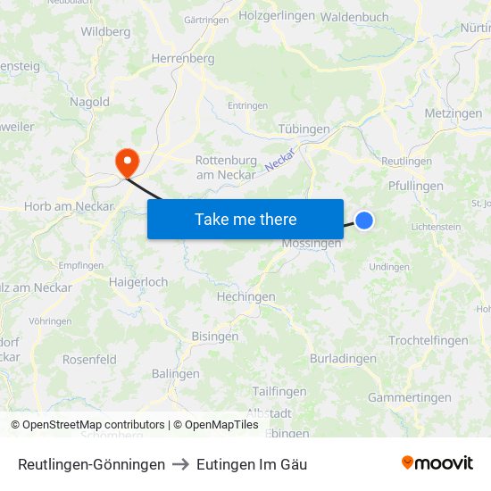 Reutlingen-Gönningen to Eutingen Im Gäu map