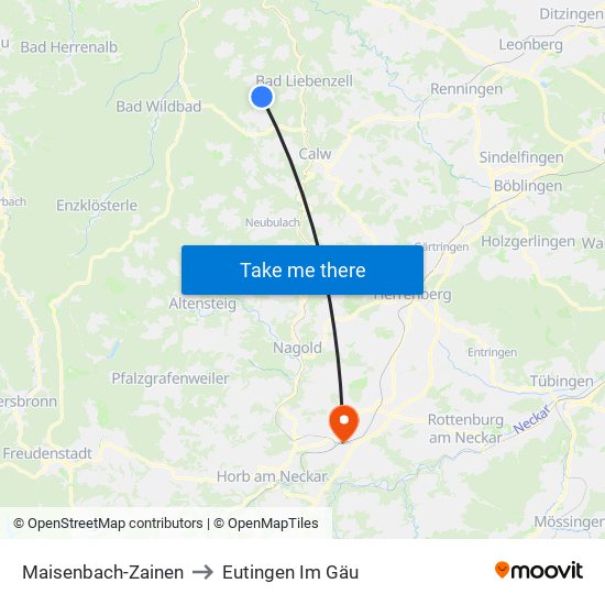 Maisenbach-Zainen to Eutingen Im Gäu map