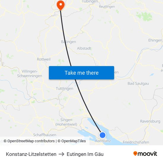 Konstanz-Litzelstetten to Eutingen Im Gäu map