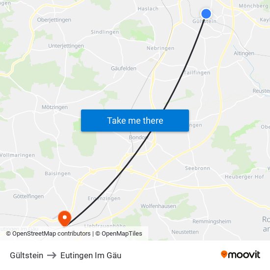 Gültstein to Eutingen Im Gäu map