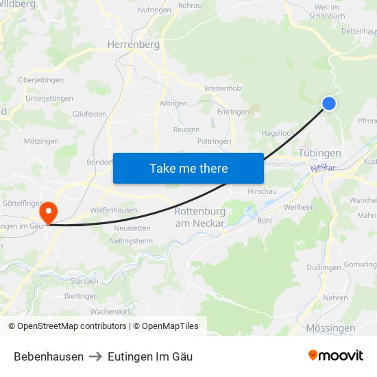 Bebenhausen to Eutingen Im Gäu map