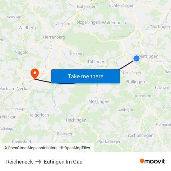 Reicheneck to Eutingen Im Gäu map