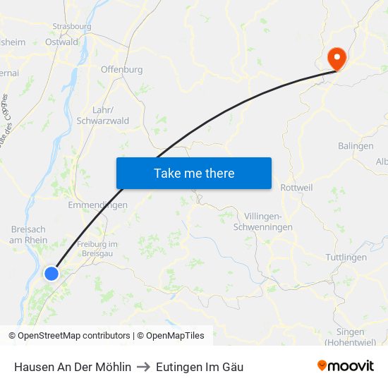 Hausen An Der Möhlin to Eutingen Im Gäu map