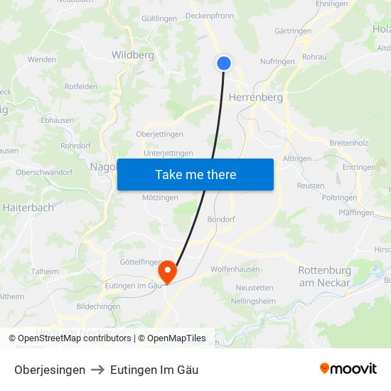 Oberjesingen to Eutingen Im Gäu map