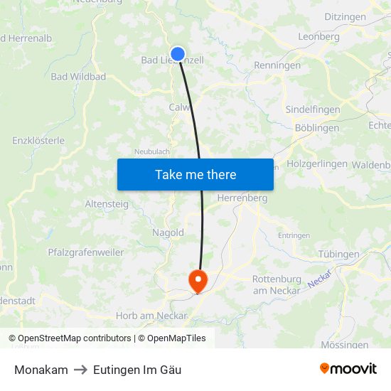 Monakam to Eutingen Im Gäu map