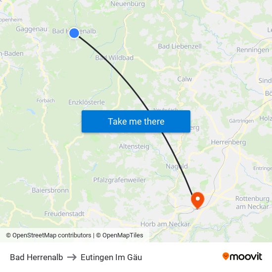 Bad Herrenalb to Eutingen Im Gäu map