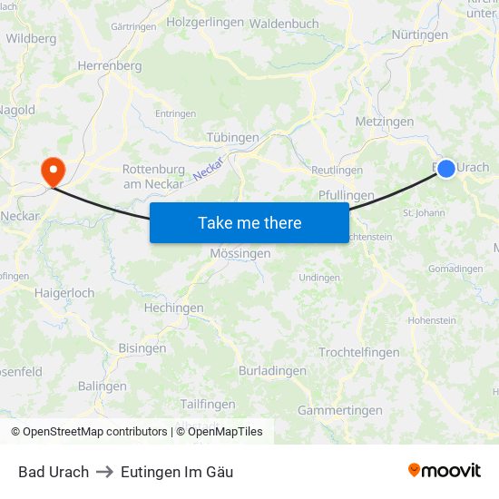 Bad Urach to Eutingen Im Gäu map