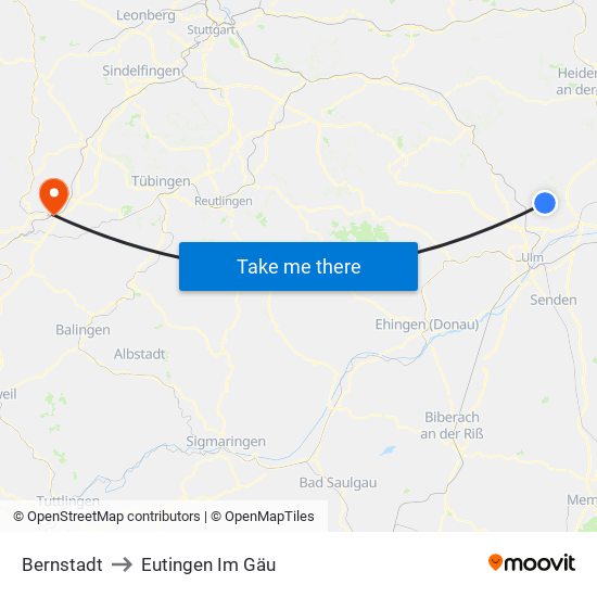 Bernstadt to Eutingen Im Gäu map