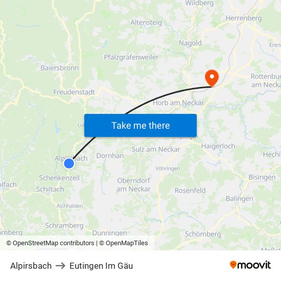 Alpirsbach to Eutingen Im Gäu map