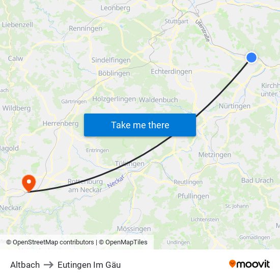 Altbach to Eutingen Im Gäu map