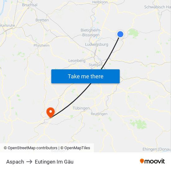 Aspach to Eutingen Im Gäu map