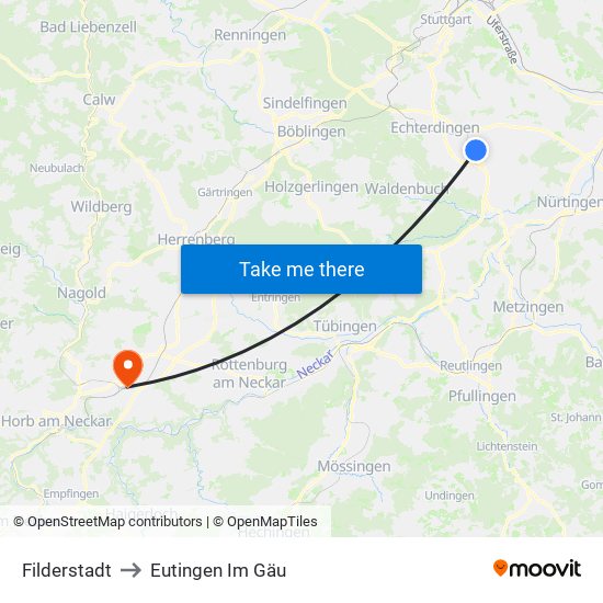 Filderstadt to Eutingen Im Gäu map