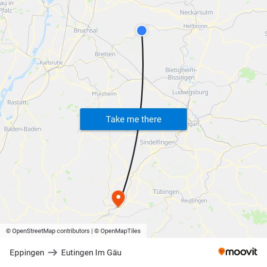 Eppingen to Eutingen Im Gäu map