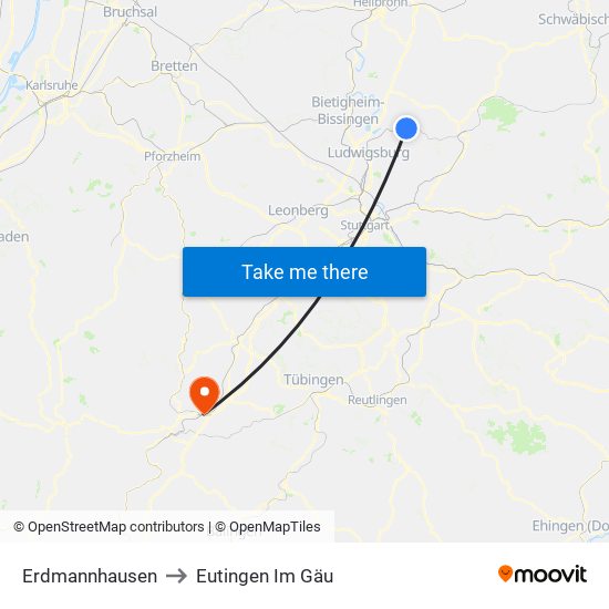 Erdmannhausen to Eutingen Im Gäu map