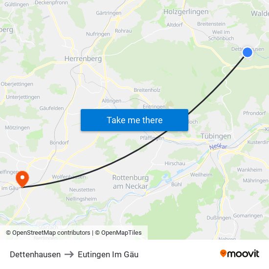 Dettenhausen to Eutingen Im Gäu map