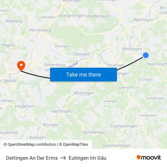 Dettingen An Der Erms to Eutingen Im Gäu map