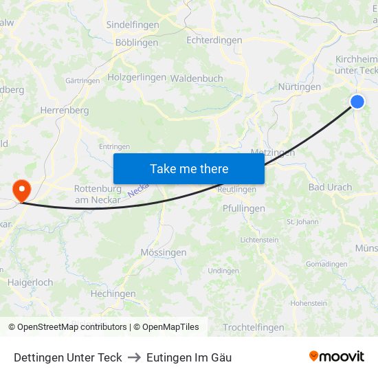 Dettingen Unter Teck to Eutingen Im Gäu map